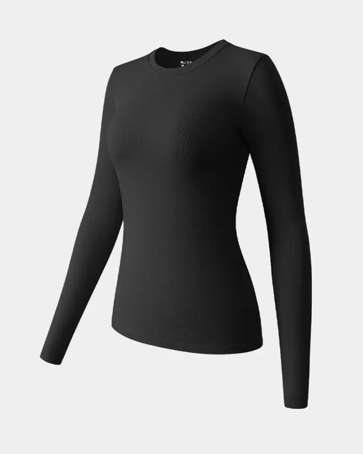 Crew Neck Stretch Fitted Tee Shirts Tops de OQQ — Black, vista 1
