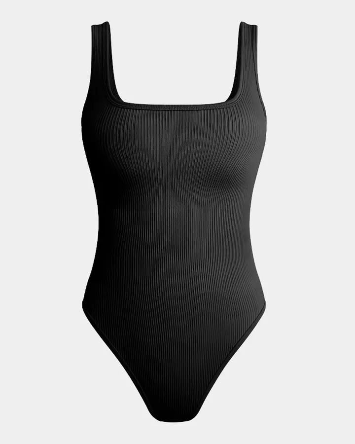 Ribbed Square Neck Sleeveless Tank Tops Bodysuits de OQQ — Black, vista 1
