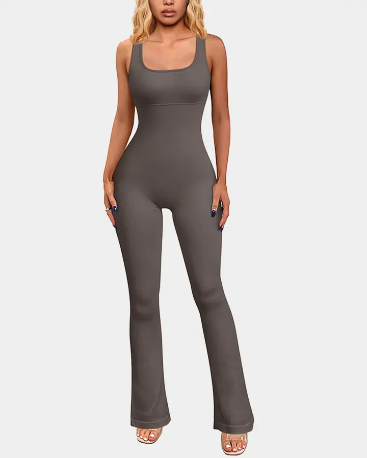 Ribbed square neck tank tops jumpsuits de OQQ — Tea leaf, vista 1