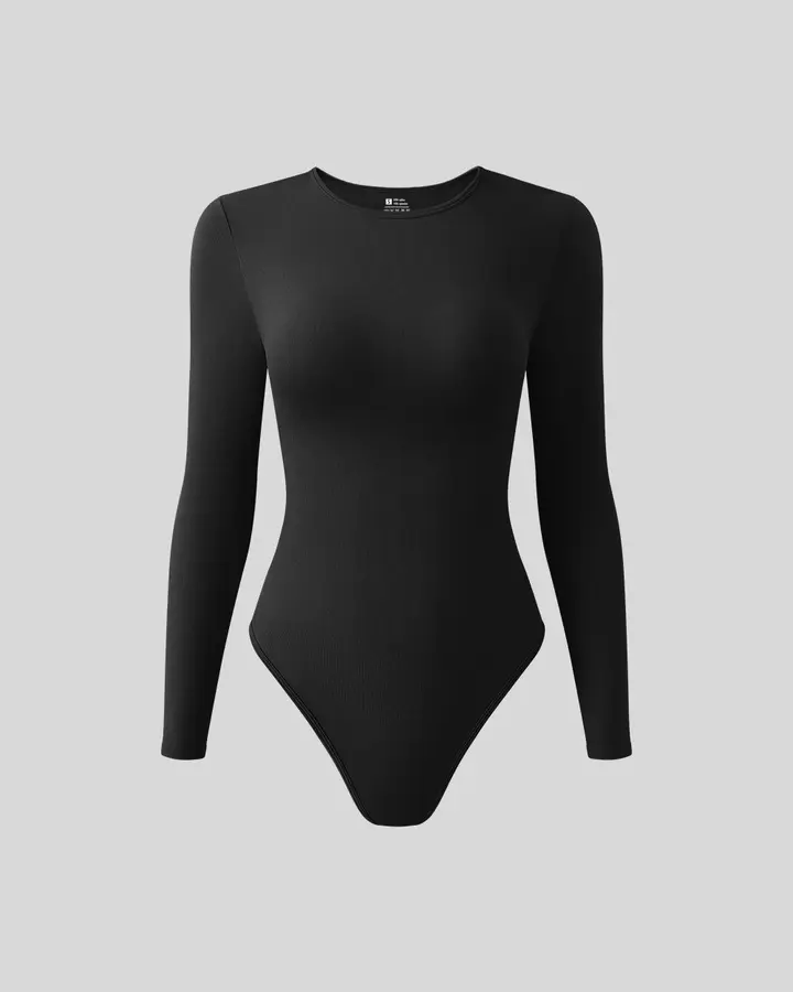 Round Neck Long Sleeve Bodysuits de OQQ — Black, vista 1