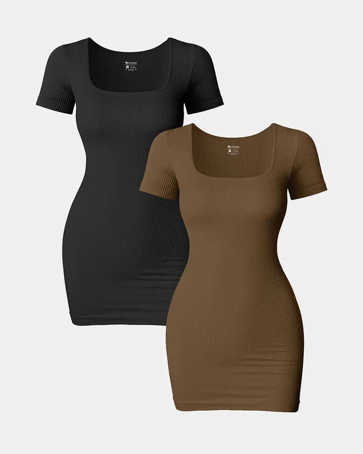 Short Neck Bodycon Mini Dress de OQQ — Black Coffee, vista 1