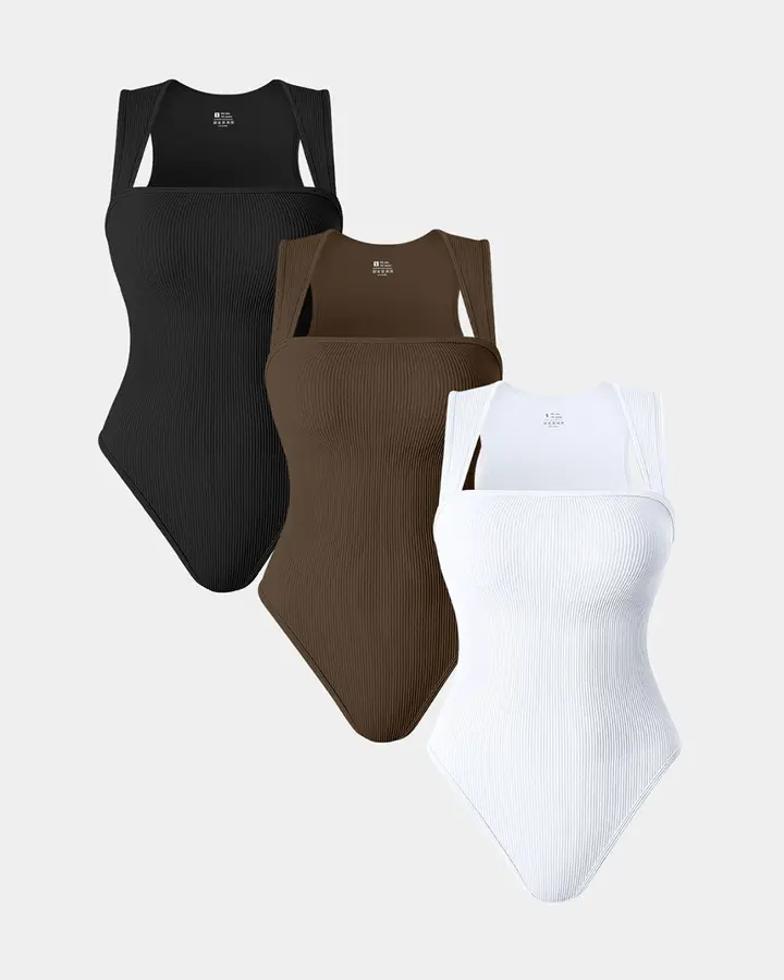 Square Neck Sleeveless Bodysuits de OQQ — Black Coffee White, vista 1